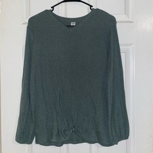 sage green old navy ribbed sweater with front tie detail!